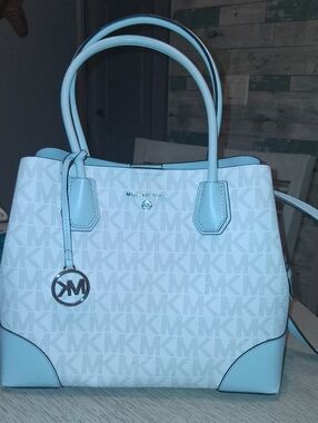 Michael Kors Pale Blue MK Logo Crossbody Purse